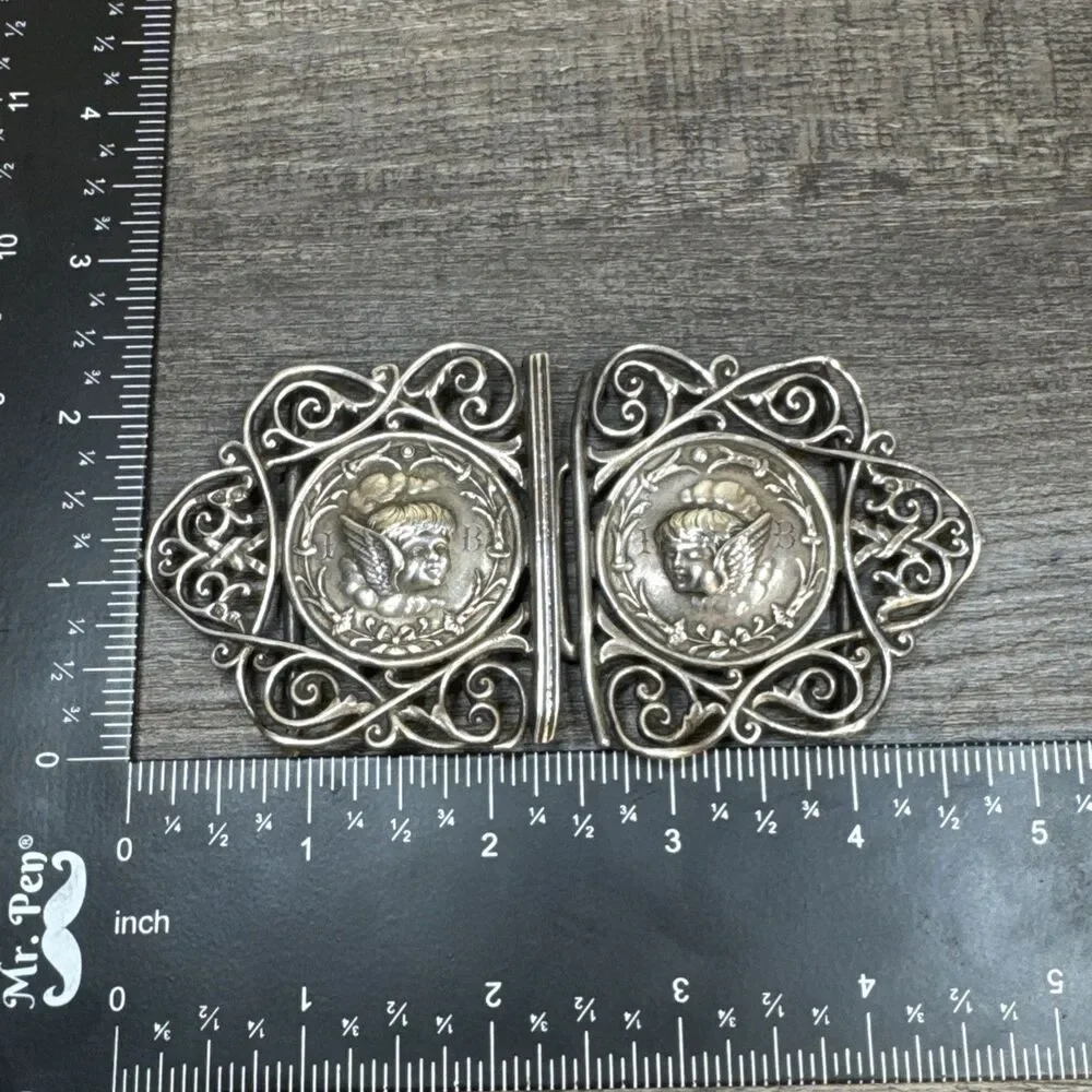 Victorian Sterling Silver Nurses Belt Buckle Cherubs Chester 1895 Henry Matthews